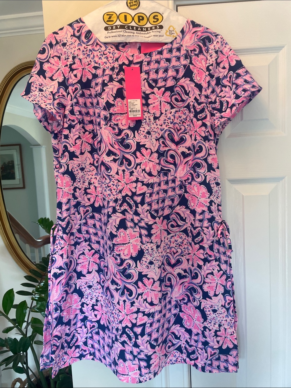 NWT -Lilly Pulitzer Indigo Romper with Pink Floral Print